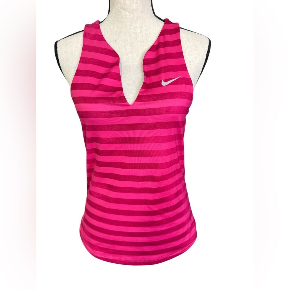 Nike Better World Pink Striped Performance Tank Top Stylish V Neck - Medium